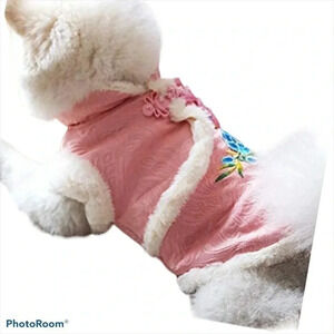 Fashion  Luxe pink faux fur Traditional dog suit Sz S
